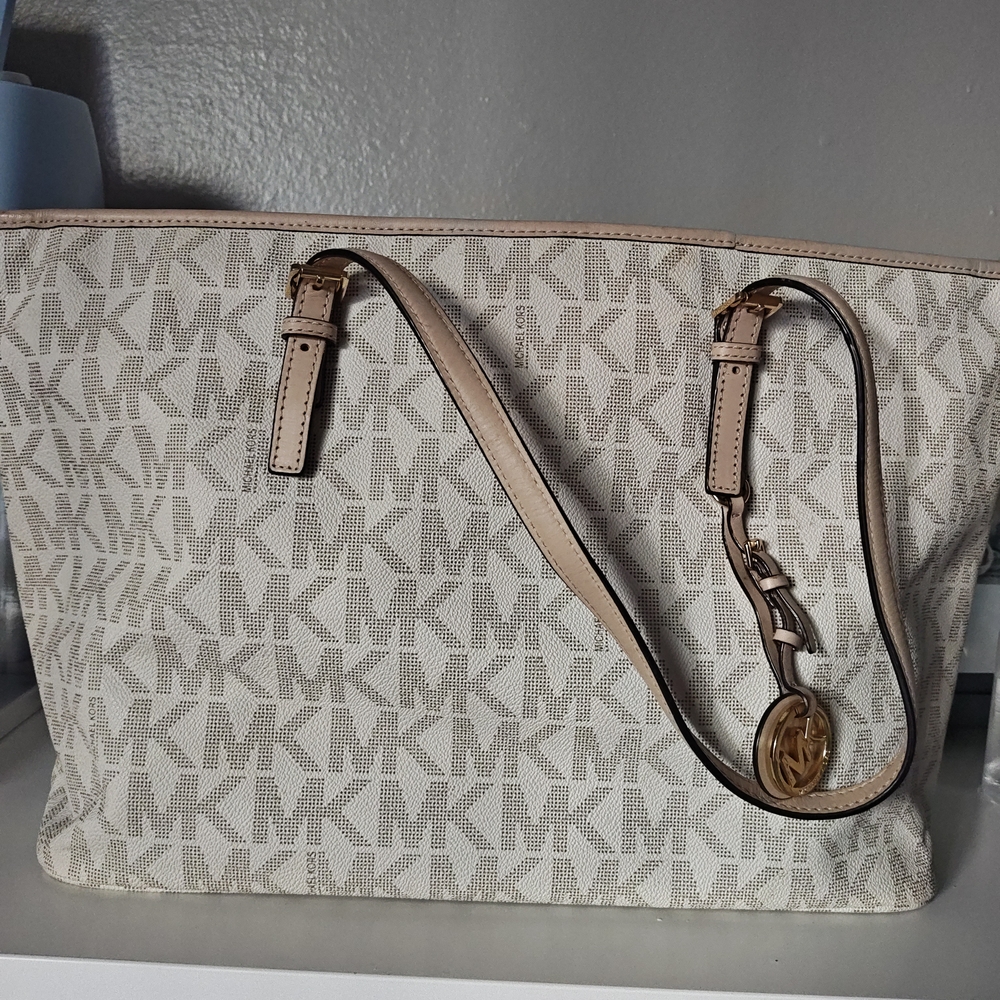 Michael Kors Cream and Tan Signature Tote Bag